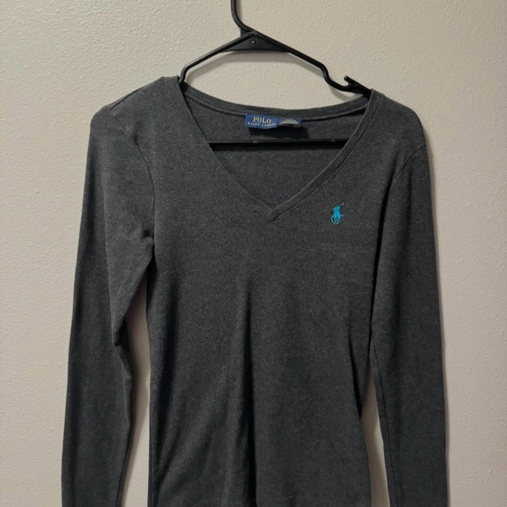 Polo by Ralph Lauren Gray V-Neck Top